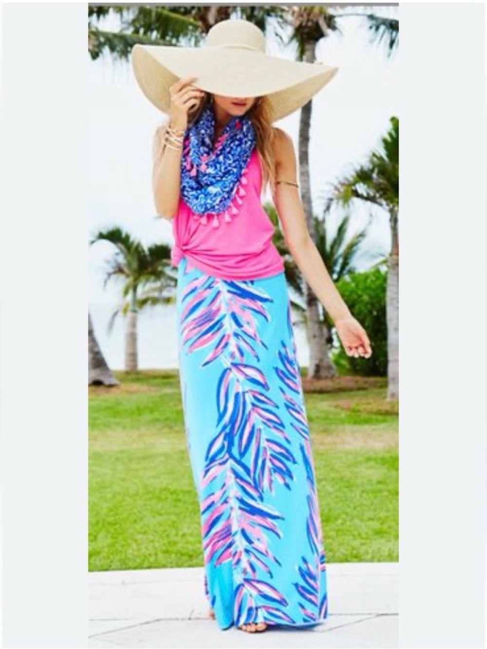 Lilly Pulitzer “Nola” Maxi Skirt “Searulean Blue Sea Spray” Size Large